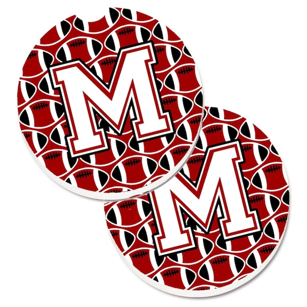 Carolines Treasures Letter M Football Cardinal and White Set of 2 Cup Holder Car Coaster CJ1082-MCARC - main